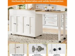 Sale Merax Mesa de bar extensible moderna - 118-180 x 50 x 94,6 cm - con 4 puertas - para comedor - MDF - Blanco