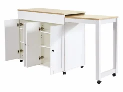 Sale Merax Mesa de bar extensible moderna - 118-180 x 50 x 94,6 cm - con 4 puertas - para comedor - MDF - Blanco