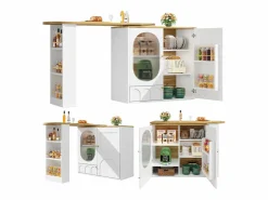 Discount Mesa de bar giratoria con 3 puertas, isla de cocina con almacenaje - tablero extensible (138-204)x39x102 cm - Mueble Bar