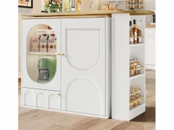 Discount Mesa de bar giratoria con 3 puertas, isla de cocina con almacenaje - tablero extensible (138-204)x39x102 cm - Mueble Bar