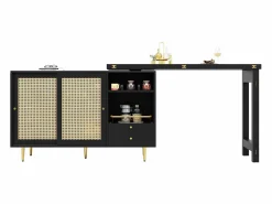 Sale Mesa de bar giratoria con puerta de ratán y estante abierto - Mesa de comedor de madera - Negra - 107x40x71,4 cm Negro