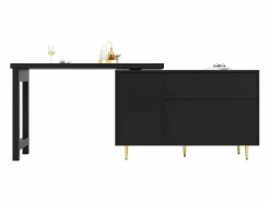 Sale Mesa de bar giratoria con puerta de ratán y estante abierto - Mesa de comedor de madera - Negra - 107x40x71,4 cm Negro