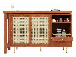 Sale Mesa de bar giratoria con puerta de ratán y estante abierto - Mesa de comedor de madera - Marrón - 107 x 40 x 71,4 cm Mueble Bar