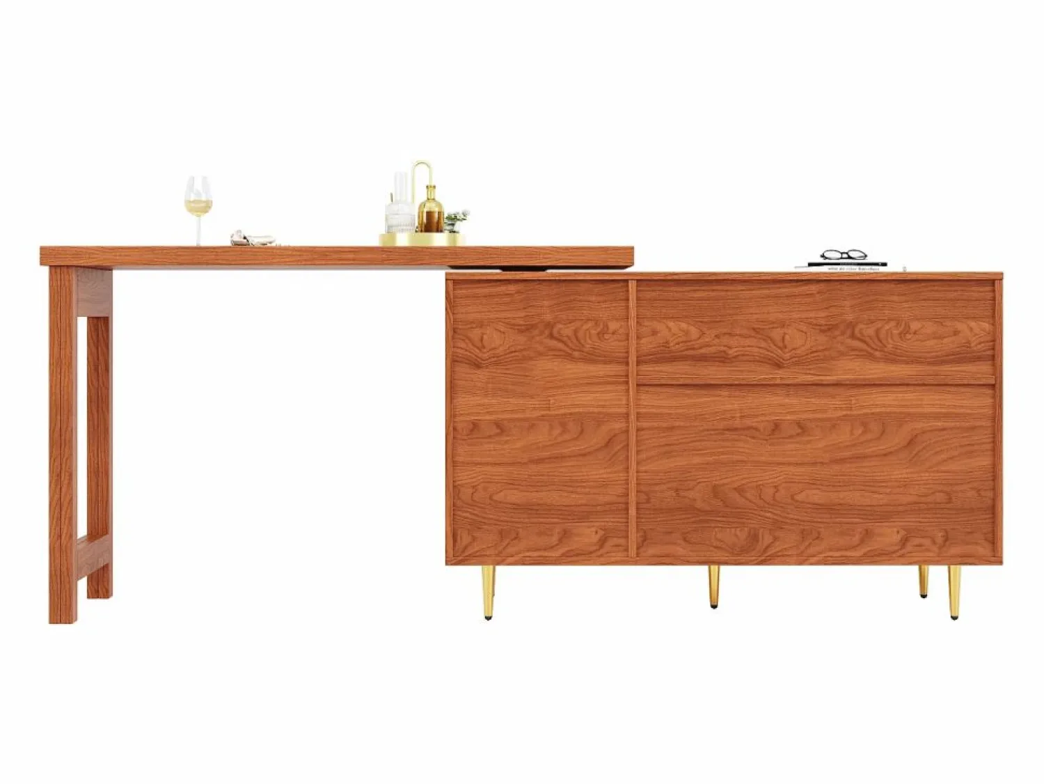 Sale Mesa de bar giratoria con puerta de ratán y estante abierto - Mesa de comedor de madera - Marrón - 107 x 40 x 71,4 cm Mueble Bar