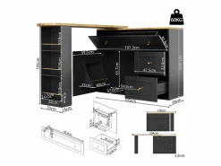 New Mesa de bar giratoria con 1 puerta y 2 cajones, espacio de almacenamiento tipo buffet con tablero extensible (138-204)×39×105 cm - Mueble Bar