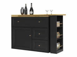 New Mesa de bar giratoria con 1 puerta y 2 cajones, espacio de almacenamiento tipo buffet con tablero extensible (138-204)×39×105 cm - Mueble Bar