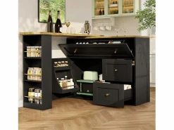 New Mesa de bar giratoria con 1 puerta y 2 cajones, espacio de almacenamiento tipo buffet con tablero extensible (138-204)×39×105 cm - Mueble Bar
