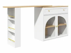 Online Mesa de bar giratoria con 2 puertas y 1 cajón Isla de cocina con tablero extensible (138-204)x39x104 cm - almacenaje abierto - Blanco