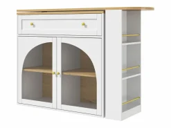 Online Mesa de bar giratoria con 2 puertas y 1 cajón Isla de cocina con tablero extensible (138-204)x39x104 cm - almacenaje abierto - Blanco