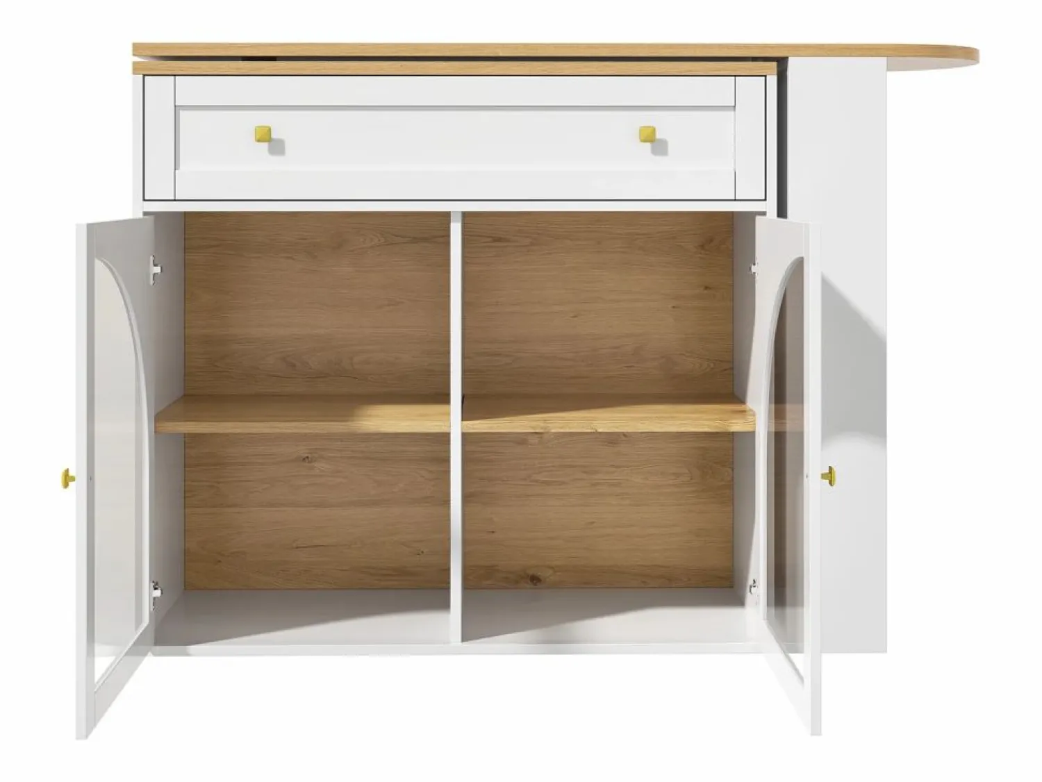 Online Mesa de bar giratoria con 2 puertas y 1 cajón Isla de cocina con tablero extensible (138-204)x39x104 cm - almacenaje abierto - Blanco