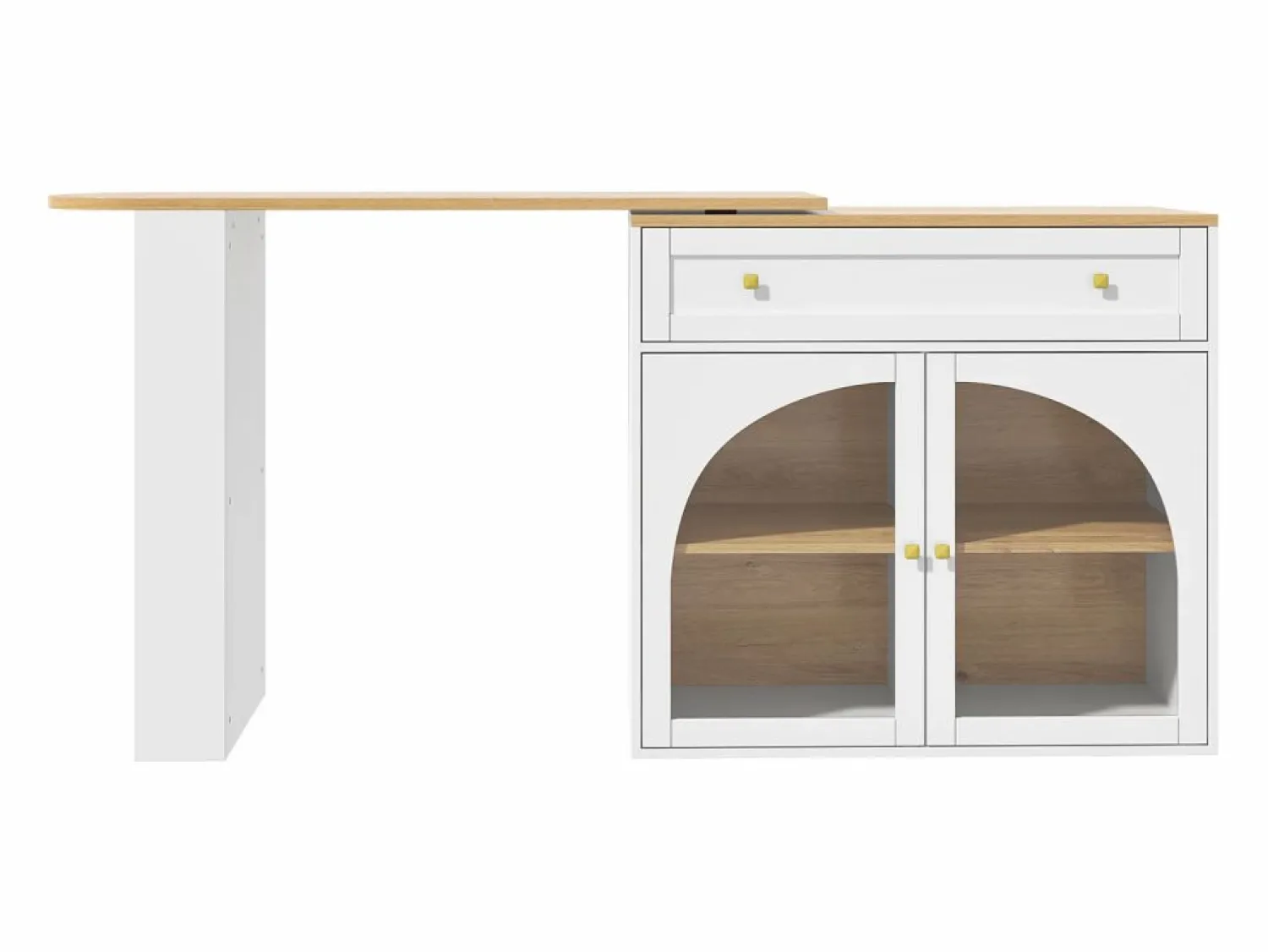 Online Mesa de bar giratoria con 2 puertas y 1 cajón Isla de cocina con tablero extensible (138-204)x39x104 cm - almacenaje abierto - Blanco