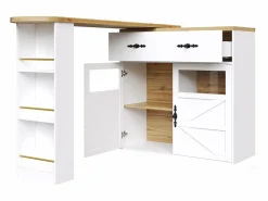 Mesa de bar giratoria de madera con 2 puertas y 1 cajón, con tablero extensible - (138-204) x 39 x 104 cm - Mueble Bar