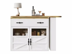 Mesa de bar giratoria de madera con 2 puertas y 1 cajón, con tablero extensible - (138-204) x 39 x 104 cm - Mueble Bar