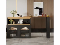 Mesa de bar giratoria de madera con espacio de almacenamiento - Luz LED ajustable - Negra - 138/193 x 39 x 105 cm Mueble Bar