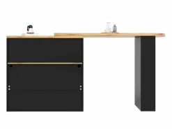 Mesa de bar giratoria de madera con espacio de almacenamiento - Luz LED ajustable - Negra - 138/193 x 39 x 105 cm Mueble Bar