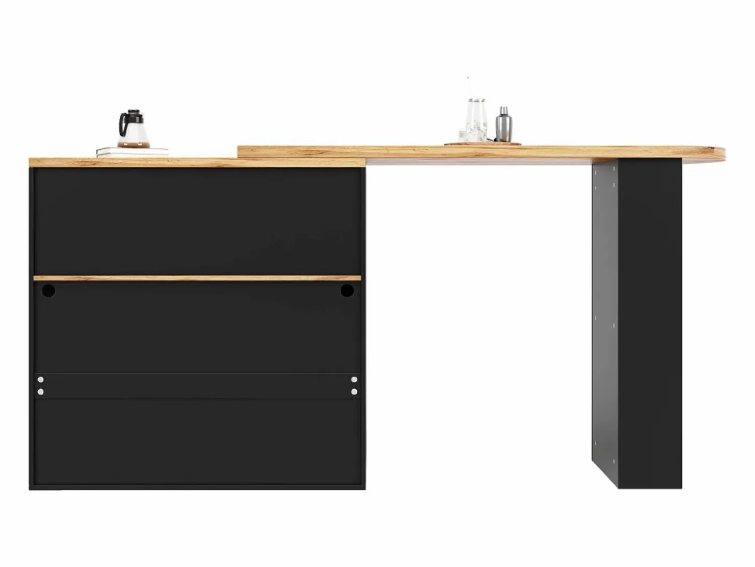 Mesa de bar giratoria de madera con espacio de almacenamiento - Luz LED ajustable - Negra - 138/193 x 39 x 105 cm Mueble Bar