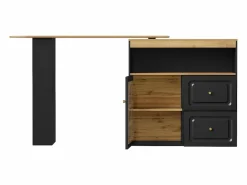 Clearance Mesa de bar giratoria de madera con 1 puerta de cristal y 2 cajones, aparador con almacenaje (138-204) x 39 x 104 cm - Negro