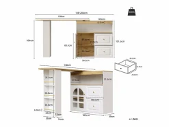 Discount Mesa de bar giratoria de madera con 1 puerta de cristal y 2 cajones, aparador con almacenaje (138-204) x 39 x 104 cm - Mueble Bar
