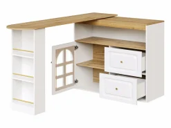 Discount Mesa de bar giratoria de madera con 1 puerta de cristal y 2 cajones, aparador con almacenaje (138-204) x 39 x 104 cm - Mueble Bar