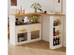 New Mesa de bar giratoria de madera con espacio de almacenamiento - Luz LED ajustable - - 138/193 x 39 x 105 cm Mueble Bar