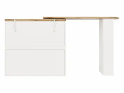 Clearance Mesa de bar giratoria de madera con 1 puerta y 2 cajones Isla de cocina con almacenaje 138x39x102 cm - Blanco