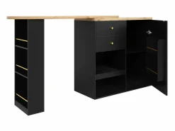Mesa de bar giratoria de madera con 1 puerta y 2 cajones, isla de cocina con almacenaje, 138 x 39 x 102 cm, color