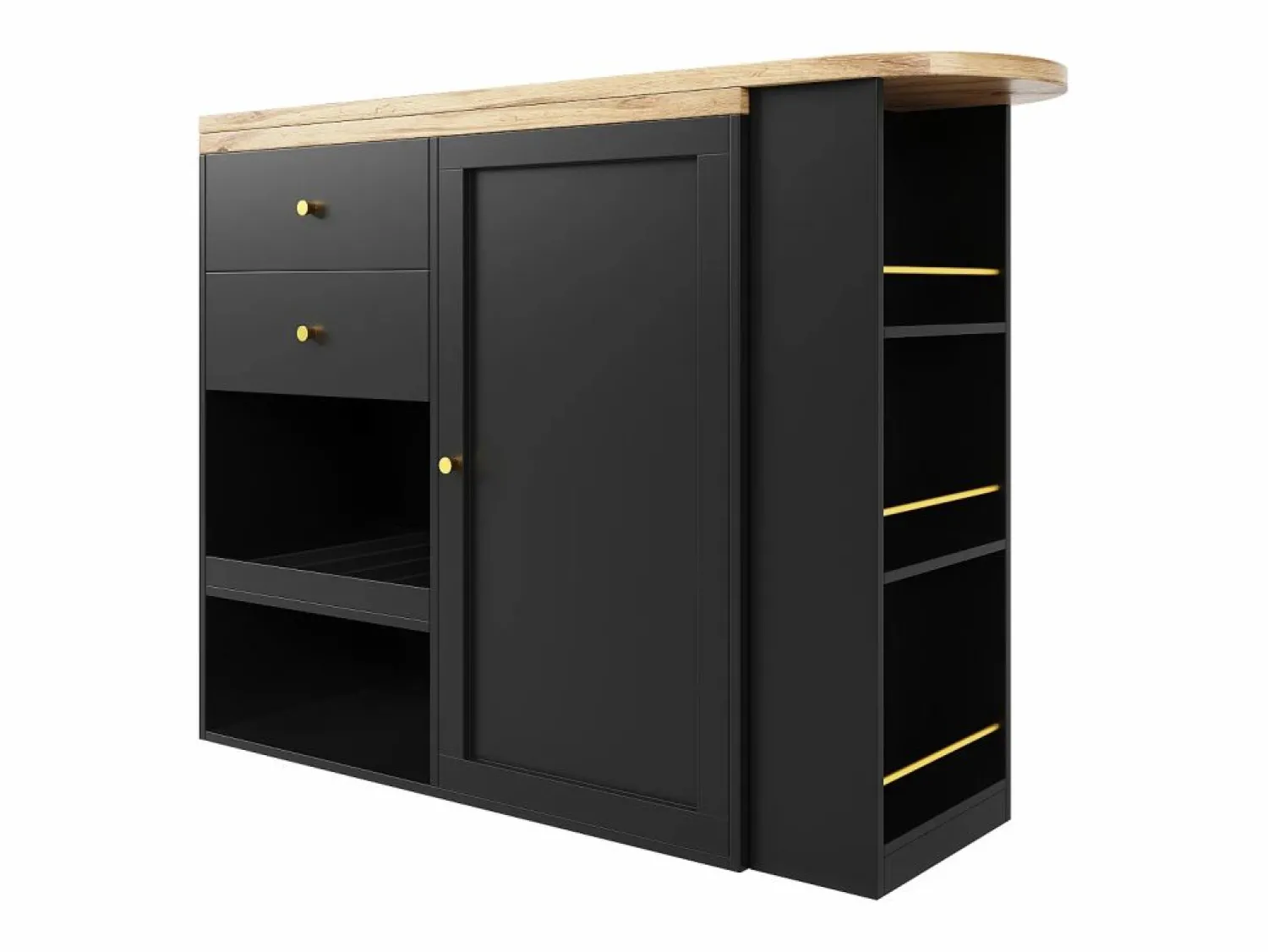Mesa de bar giratoria de madera con 1 puerta y 2 cajones, isla de cocina con almacenaje, 138 x 39 x 102 cm, color