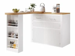 Merax Mesa de bar móvil extensible - 137-215 x 39 x 102,3 cm - con 1 cajón + 2 puertas - MDF - Blanco