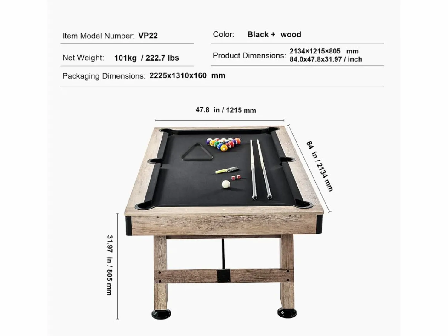 Online Mesa de Billar Convertible SucceBuy 213 cm - Juego de Mesa de Billar, Tela Negra, para Sala de Juegos Billar