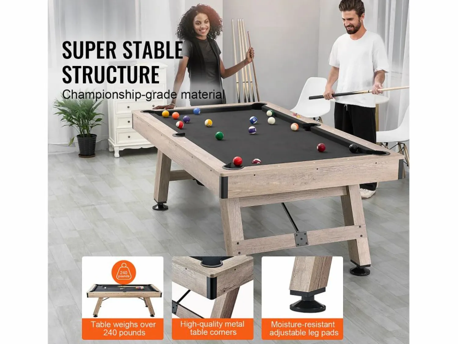 Online Mesa de Billar Convertible SucceBuy 213 cm - Juego de Mesa de Billar, Tela Negra, para Sala de Juegos Billar