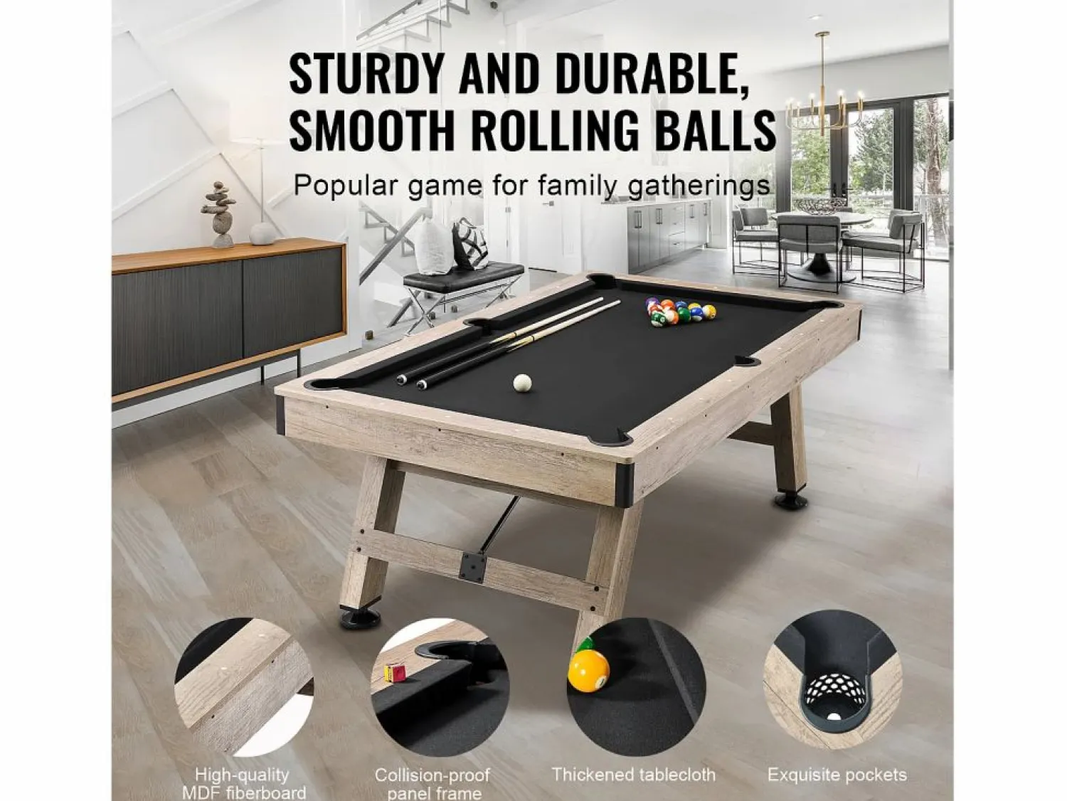 Online Mesa de Billar Convertible SucceBuy 213 cm - Juego de Mesa de Billar, Tela Negra, para Sala de Juegos Billar