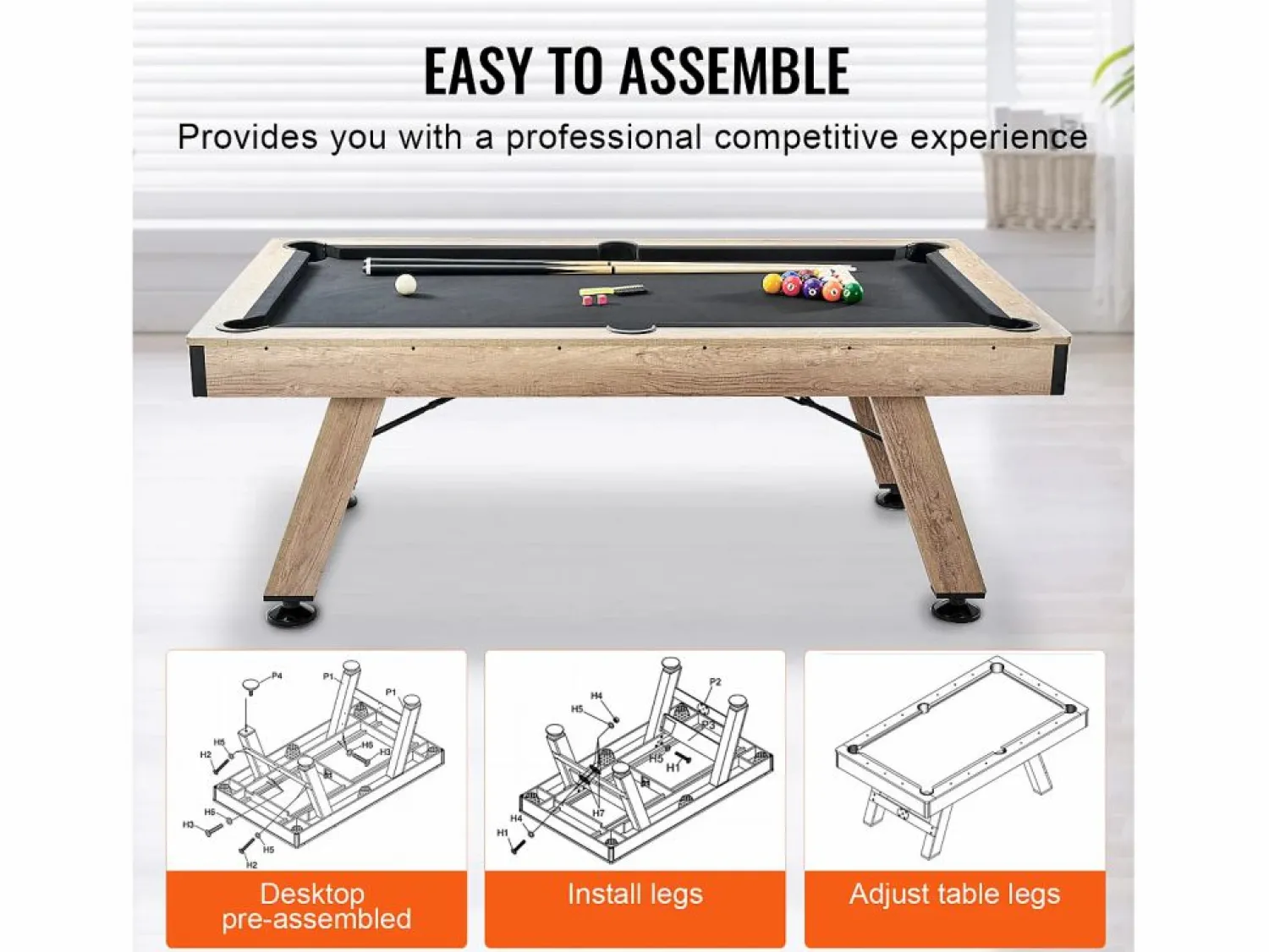 Online Mesa de Billar Convertible SucceBuy 213 cm - Juego de Mesa de Billar, Tela Negra, para Sala de Juegos Billar