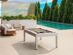Vente-unique Mesa de billar exterior - Blanco y taupe - L213,4 x P121,1 x 79,7 cm - STAZIO Negro / Topo / Blanco