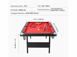 Mesa de Billard Convertible SucceBuy de 213 cm, Portátil, con Tela Roja para Sala de Juegos