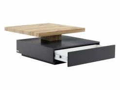 Best Mesa de centro - 1 cajón y tablero pivotante - MDF - Color: antracita y roble. KYRIA Mesa De Centro
