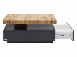 Best Mesa de centro - 1 cajón y tablero pivotante - MDF - Color: antracita y roble. KYRIA Mesa De Centro