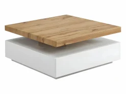 Vente-unique Mesa de centro - 1 cajón y tablero pivotante - MDF - Color: blanco y roble. KYRIA Color natural claro / Blanco