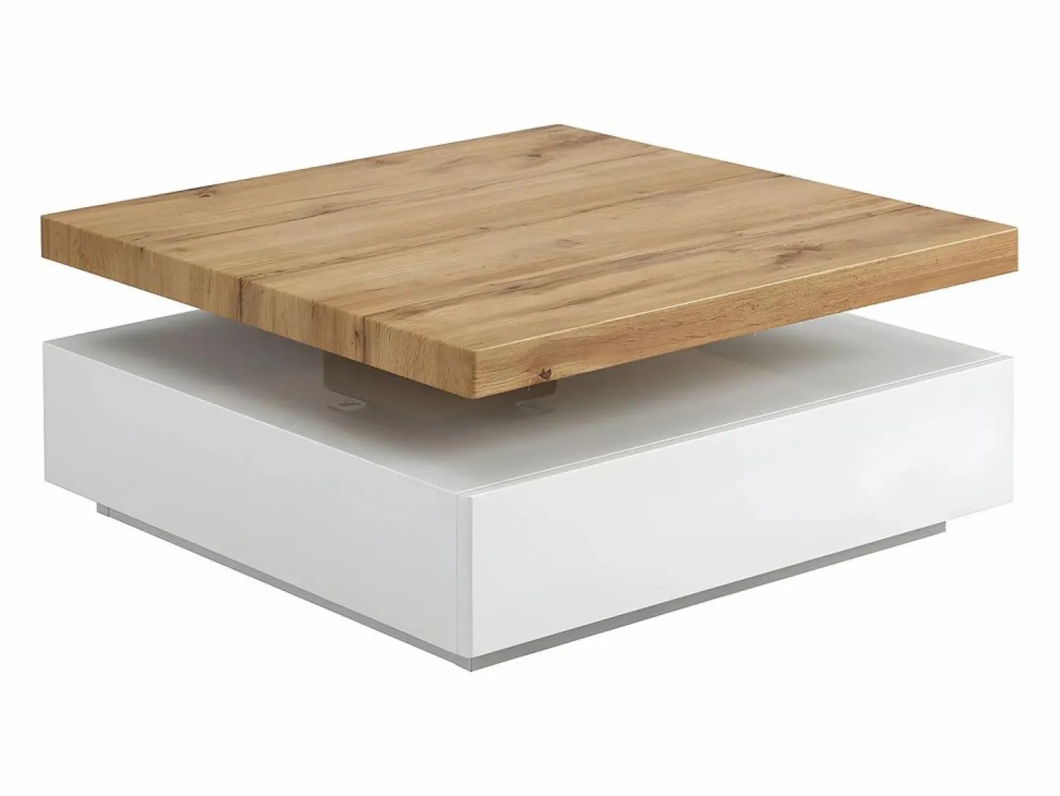 Vente-unique Mesa de centro - 1 cajón y tablero pivotante - MDF - Color: blanco y roble. KYRIA Color natural claro / Blanco