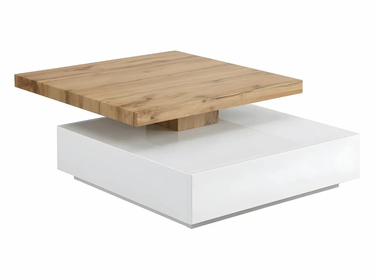 Vente-unique Mesa de centro - 1 cajón y tablero pivotante - MDF - Color: blanco y roble. KYRIA Color natural claro / Blanco