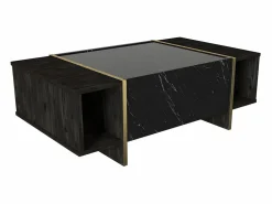 Clearance Mesa de centro - 1 puerta y 2 estantes - Efecto mármol negro y dorado - CADEBA Mesa De Centro