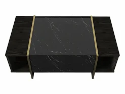 Clearance Mesa de centro - 1 puerta y 2 estantes - Efecto mármol negro y dorado - CADEBA Mesa De Centro