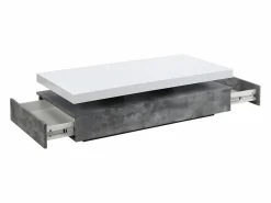 Hot Vente-unique Mesa de centro- 2 cajones - MDF - Color: cemento y blanco lacado. FELIX Gris / Blanco