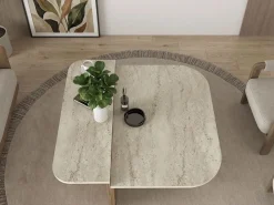 Outlet Mesa de centro - Efecto travertino y natural oscuro - MARALIA Mesa De Centro
