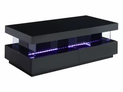 Vente-unique Mesa de centro - MDF lacado - LEDs - 2 cajones y 2 estantes - - FABIO II