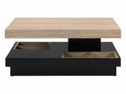 Mesa de centro - Tablero pivotante - MDF lacado negro y natural claro - FAUSTO Mesa De Centro