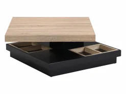 Mesa de centro - Tablero pivotante - MDF lacado negro y natural claro - FAUSTO Mesa De Centro