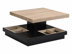 Mesa de centro - Tablero pivotante - MDF lacado negro y natural claro - FAUSTO Mesa De Centro