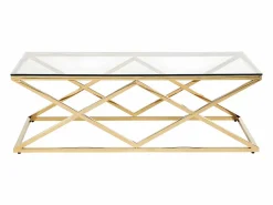 Best Vente-unique Mesa de centro Art Déco de vidrio templado y acero. Acabado dorado. CHARLOTTE Transparente / Dorado