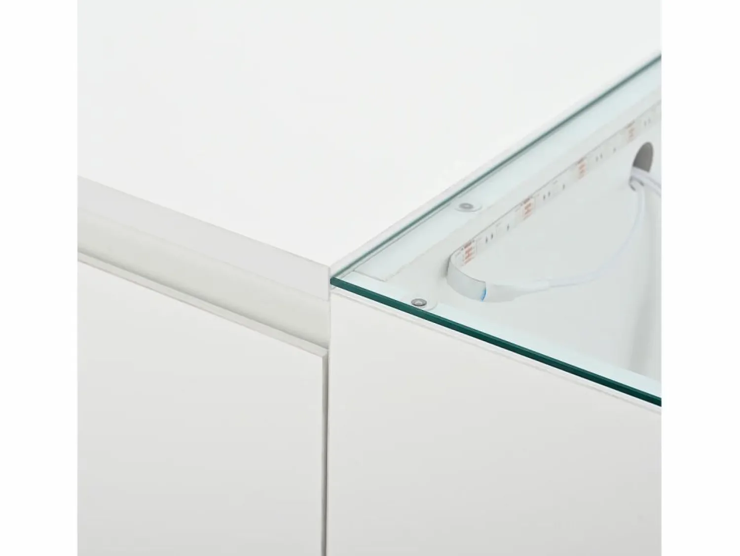 New Mesa de centro blanca - Mesa de centro con iluminación LED y 2 cajones - tapa de cristal Mesa De Centro