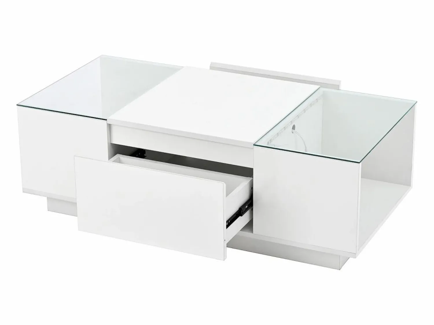 New Mesa de centro blanca - Mesa de centro con iluminación LED y 2 cajones - tapa de cristal Mesa De Centro